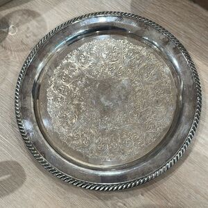 Etched SILVER plates DECORATIVE PLATTER plate serving hosting parties vintage
